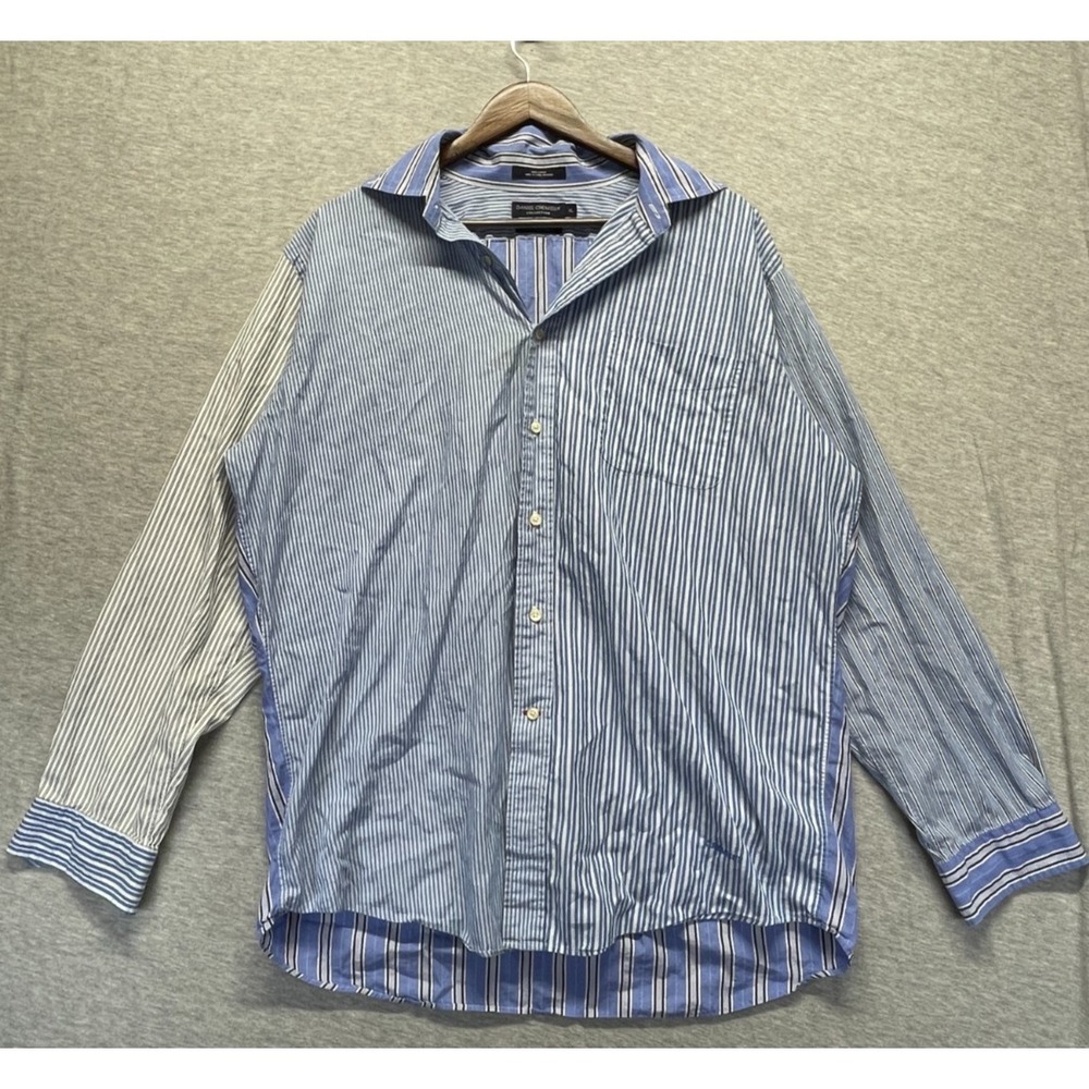 Daniel Cremieux Collection Shirt Mens XL Blue White Patchwork Mixed Stripes